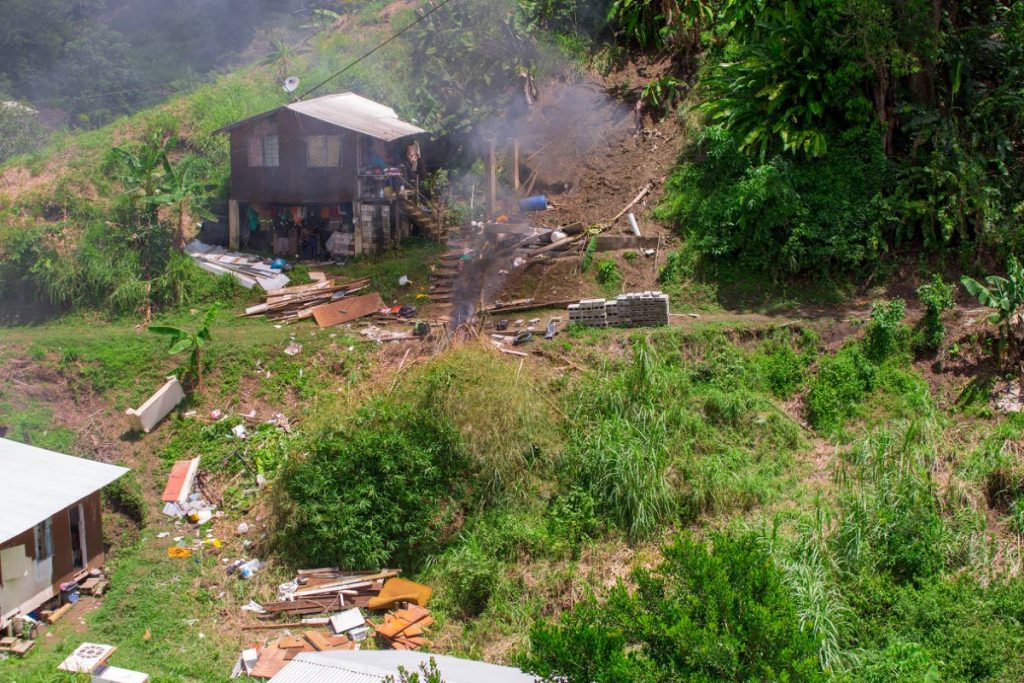 The hillside where Aloysius Adonis' home in Mason Hall collapsed during a landslide last Sunday, during the passage of Tropical Storm Karen. PHOTO BY DAVID REID 