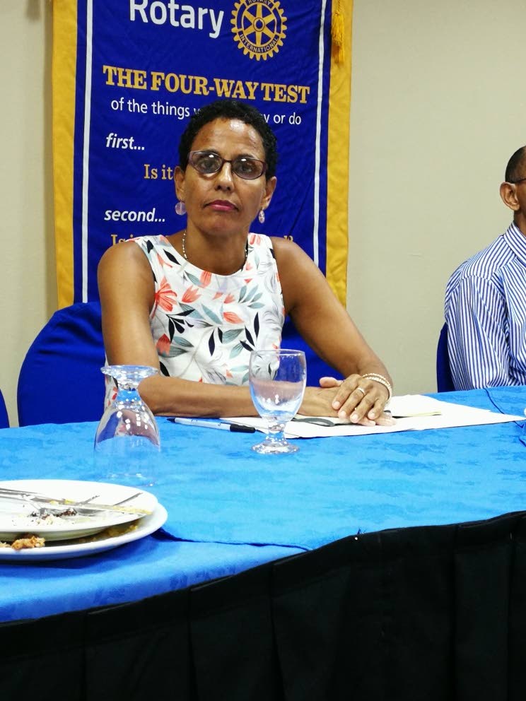 Roberta Clarke, president of the TT Coalition Against Domestic Violence, at the Rotary Club of Central PoS meeting on Thursday at the Normandie Hotel in St. Ann’s. PHOTO BY JOAN RAMPERSAD