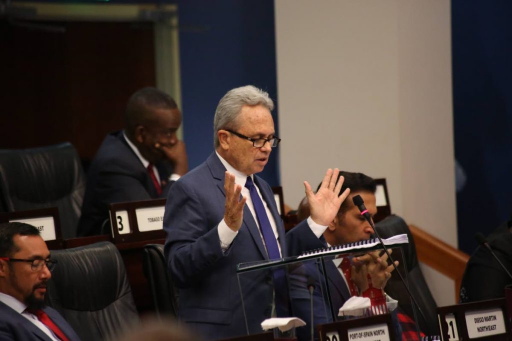 Finance Minister Colm Imbert as he read the 2019-2020 budget in Parliament on Monday.  PHOTO BY SUREASH CHOLAI