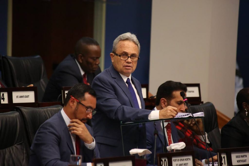 Finance Minister Colm Imbert presents the 2019/2020 budget in Parliament on Monday. PHOTO BY SUREASH CHOLAI