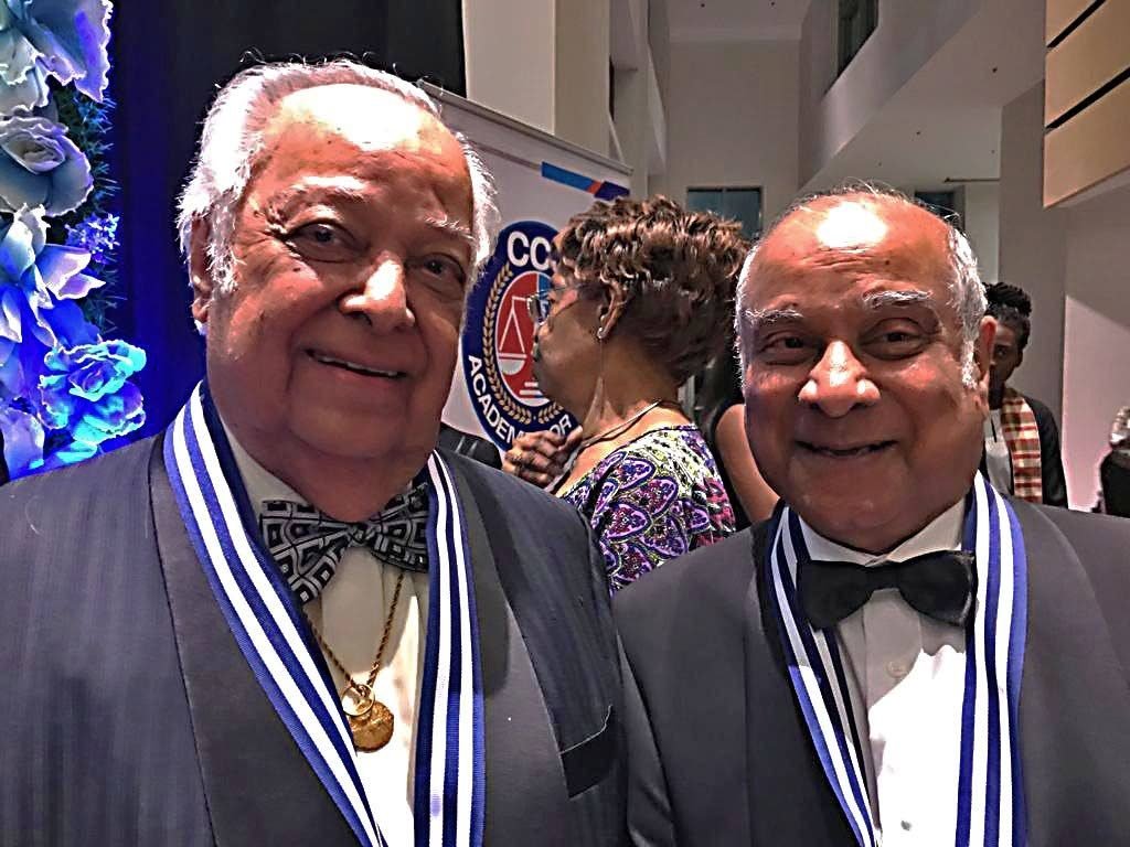 EMINENT JURIST: Former Commonwealth Secretary General Sir Shridath Ramphal and Justice Anthony Lucky