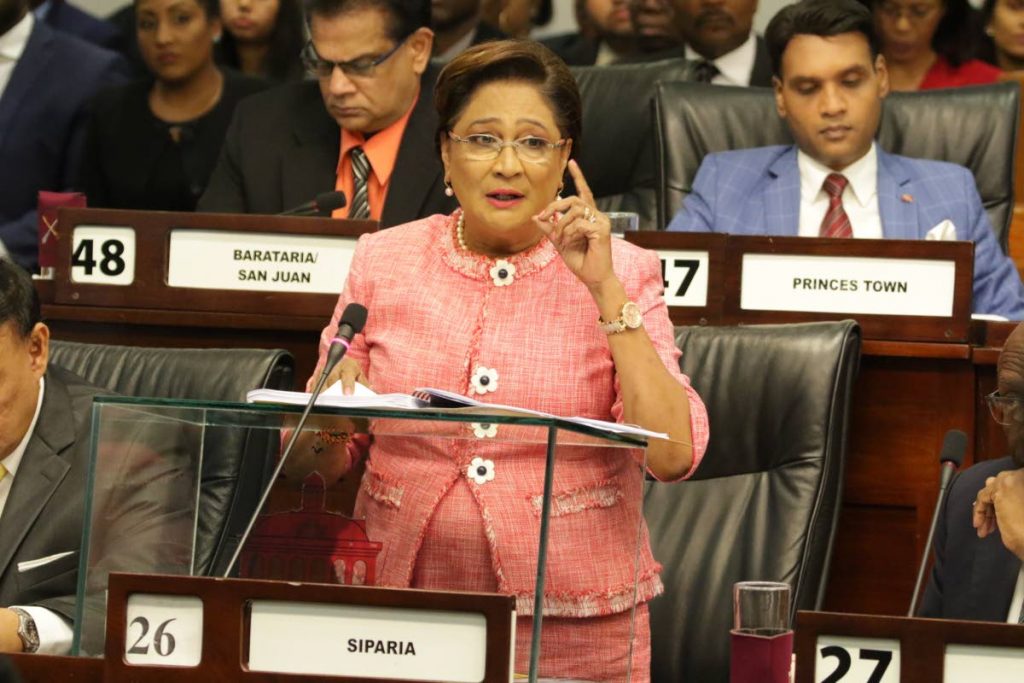 MY PLANS ARE: Opposition Leader Kamla Persad-Bissessar responds to the government's 2019-2020 budget presentation in the House of Representatives yesterday.  PHOTO COURTESY THE OFFICE OF THE PARLIAMENT.