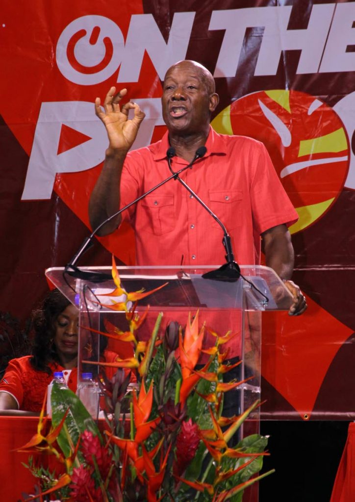 Prime Minister Dr Keith Rowley discloses an assassination plot on his life when he was an opposition leader during a PNM meeting in Belmont on Friday. PHOTO BY ROGER JACOB - 