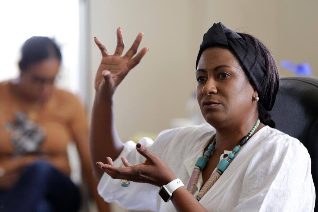 Almas Jenkins Acosta describes the impact trauma has on children and highlights how parents can help children deal with their anger, grief and sadness at a journalist workshop in Barbuda on October 8. Photo courtesy Andrea De Silva. - 