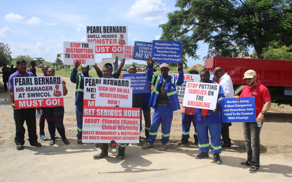 SWMCOL workers protest outside Beetham Landfill PHOTO SUREASH CHOLAI