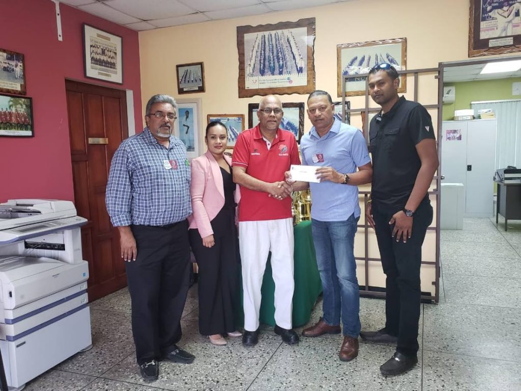 THE TTCB’s sponsorship and marketing committee meets with president Azim Bassarath, third from left. (From left to right):  Amral Mohammed, Reann Ramcharan,  Rajendra Mangalie (Chairman), and  Sudesh Jaggerssar (vice-chairman). - Photo courtesy TT Cricket Board