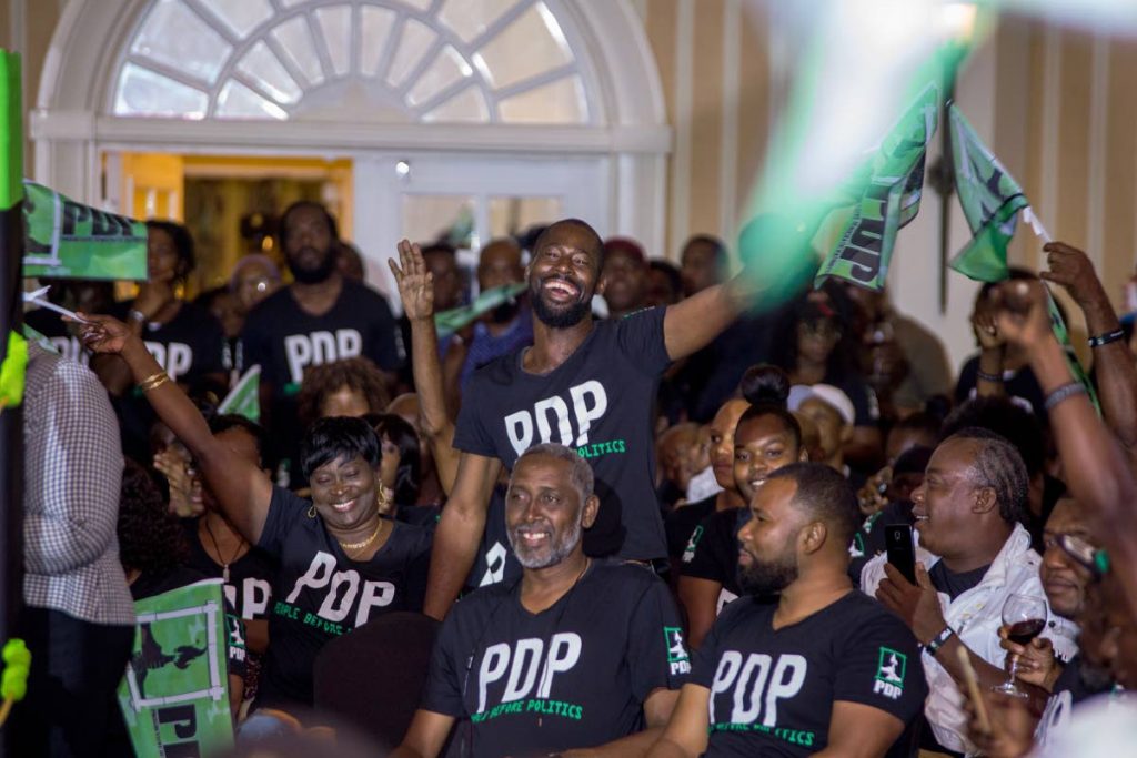 Progressive Democratic Patriots supporters cheer on their leaders at the party's election campaign launch at the Magdalena Grand Beach and Golf Resort on Sunday.  - DAVID REID 