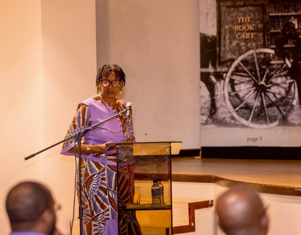 Dr Rita Pemberton, at the Scarborough library, laments the poor work ethic of Tobagonians.   - DAVID REID