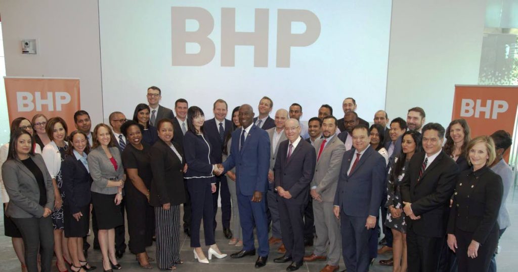 Prime Minister Dr Keith Rowley and his team which includes Energy Minister Franklin Khan and his team meet BHP Billiton head Geraldine Slattery and her team in Houston, Texas in June, this year. - 