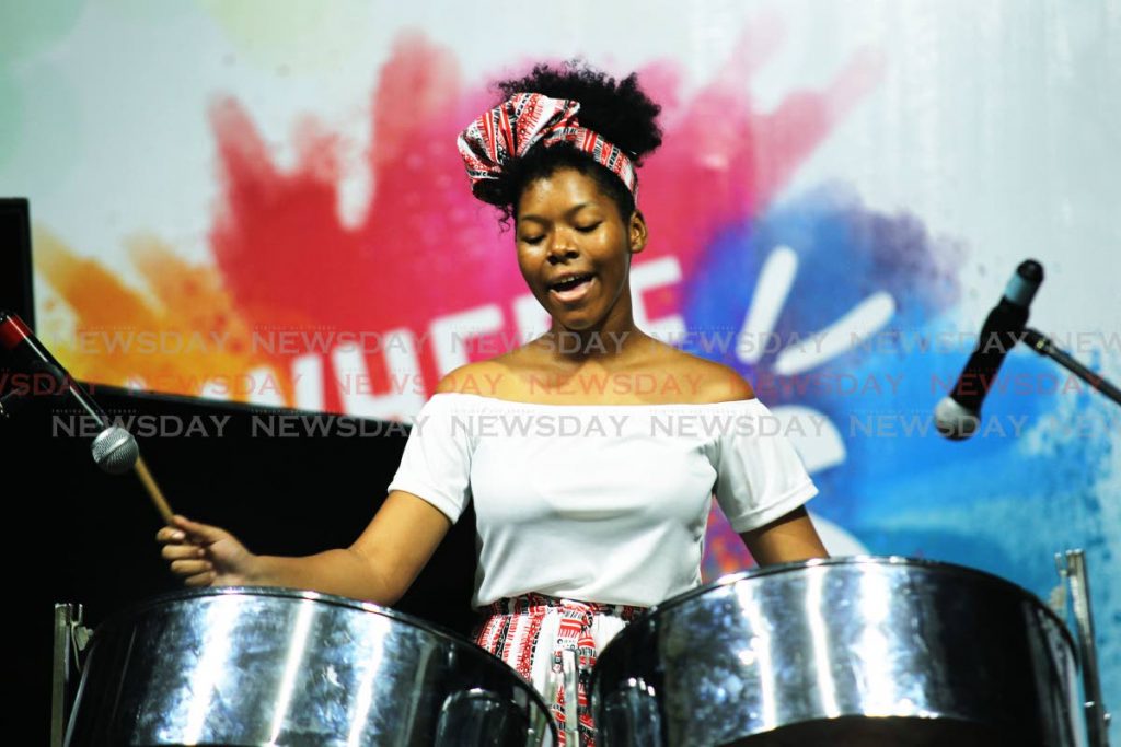 Kelissa Moore from St George's College performs Calypso Music during SANFEST finals at Creative Arts centre, San Fernando, last Friday. - Lincoln Holder