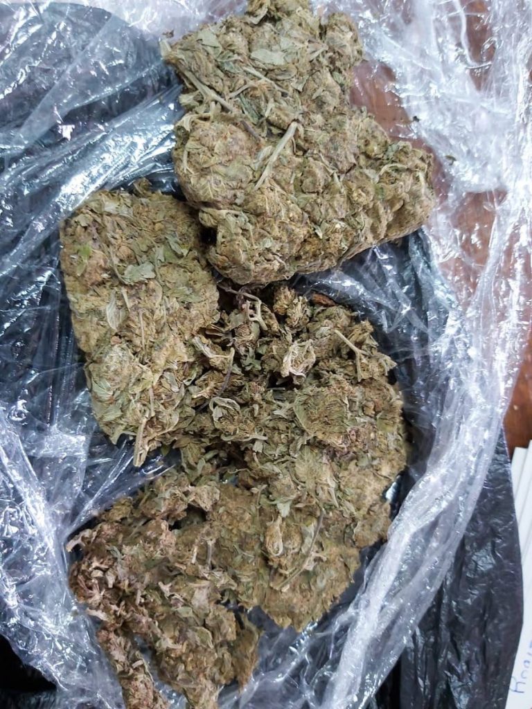 The 100 grammes of marijuana found in the market bag of a Barrackpore man at the Princes Town Market on Sunday. - 
