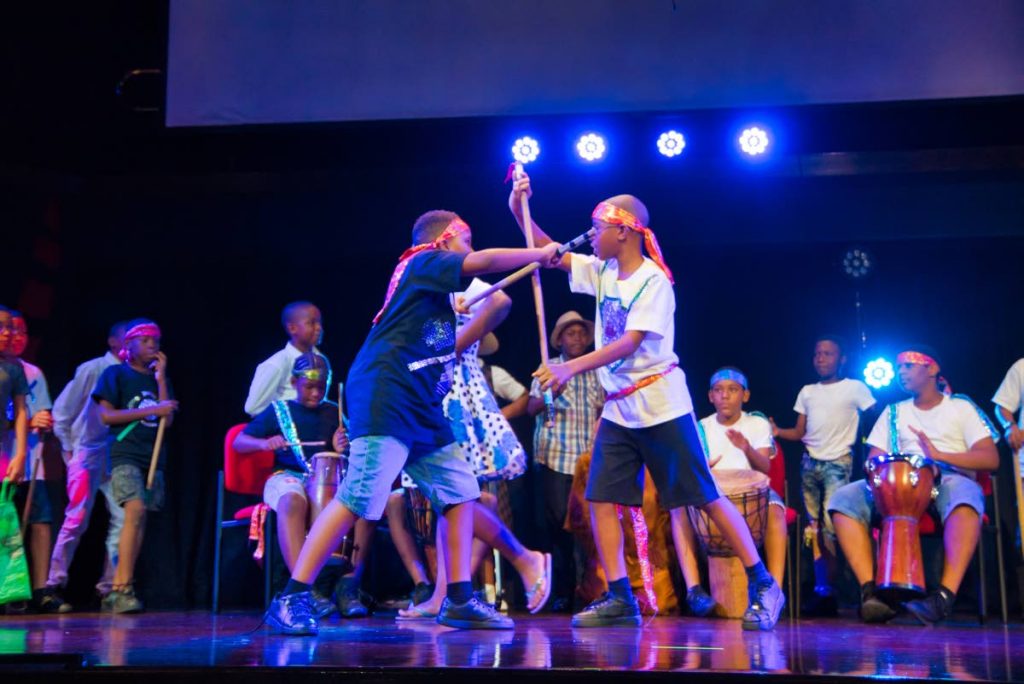 Stickfighting scene from George The Ferryman and Fluffy, presented by St Margaret’s Boys at Page to Stage 2018. - 