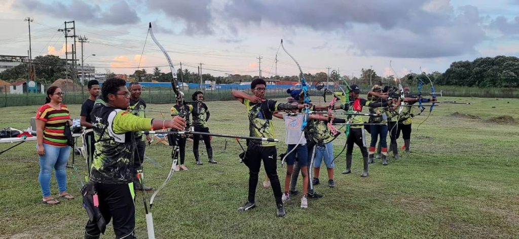 File photo of members of the South Arrows Archery Club (SAAC) at a training session at the Point Fortin East Secondary School Ground. File photo by Narissa Fraser
