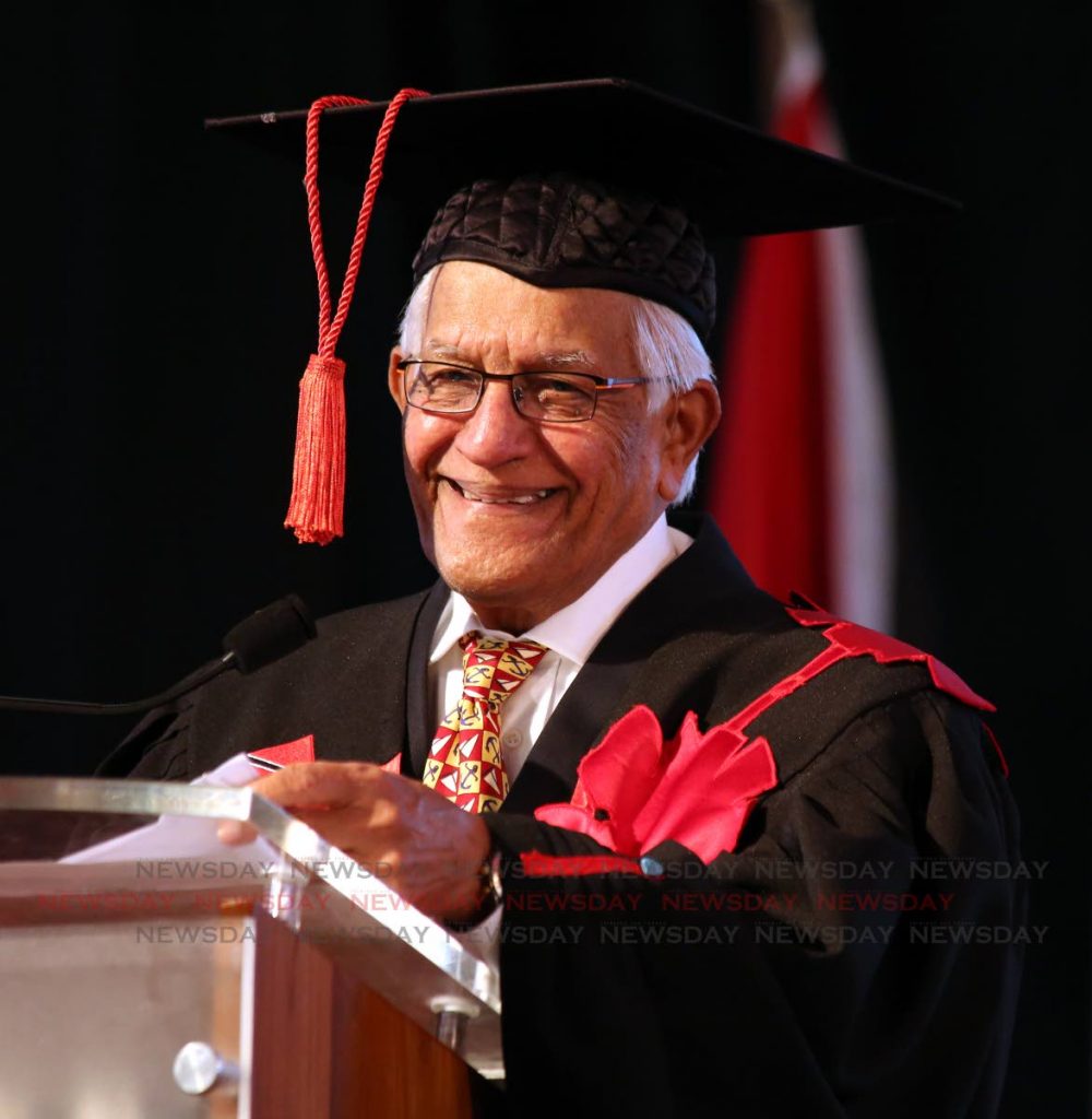 Former prime minister Basdeo Panday spoke at the University of Trinidad and Tobago (UTT) presentation of graduates 2019.  - Photo by Sureash Cholai