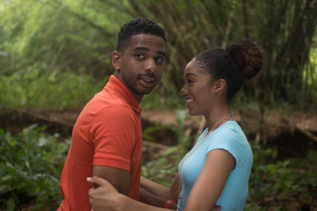 Renaldo Frederick with actress Jiselle Huggins in a sceen from the Fixerfilm Ltd local movie, The Hike (2019). PHOTO BY DOMINIC KOO - 