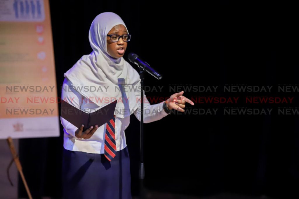Bishop Anstey High School East student Sumayah Murray performs a spoken word piece. - JEFF K MAYERS