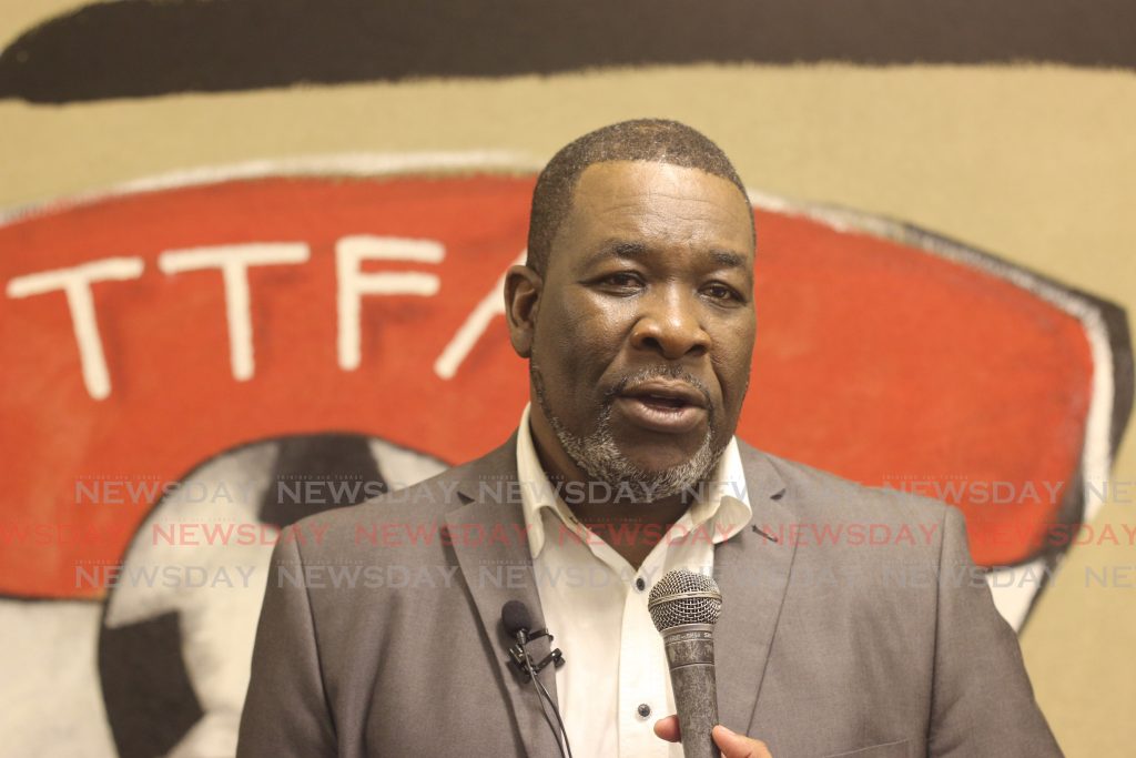 Newly elected president of the Trinidad and Tobago Football Association (TTFA) William Wallace, speaking to media at the The Home of Football, Couva, just after results of TTFA elections on Sunday afternoon.
