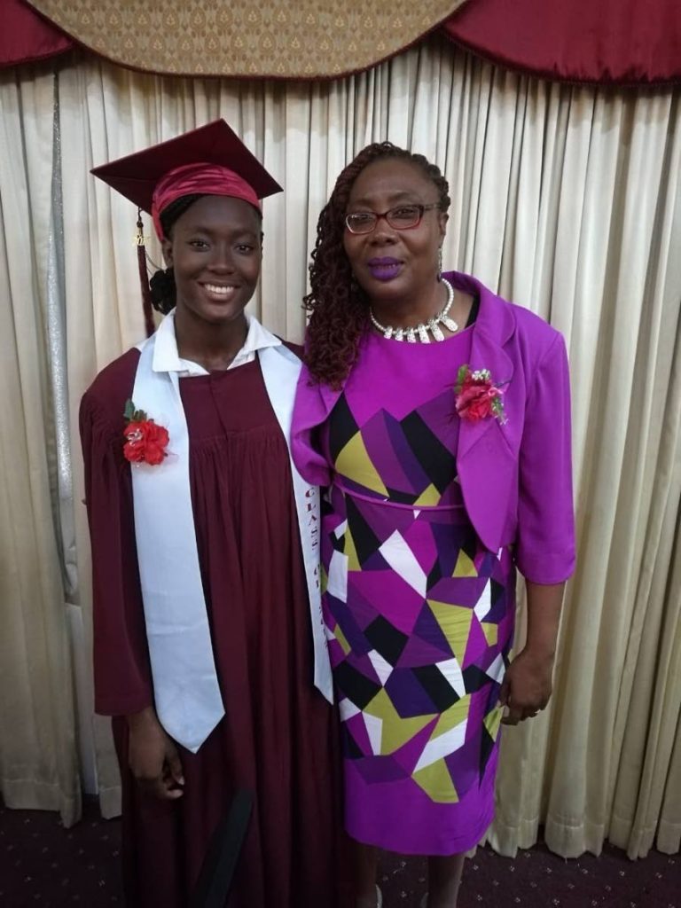 Former Bishop's High School student Sharese Taylor, left, and her mother Germaine Alfred-Taylor at the Form Five graduation in 2017 at Rovanel's Resort and Conference Centre, Scarborough.  - 