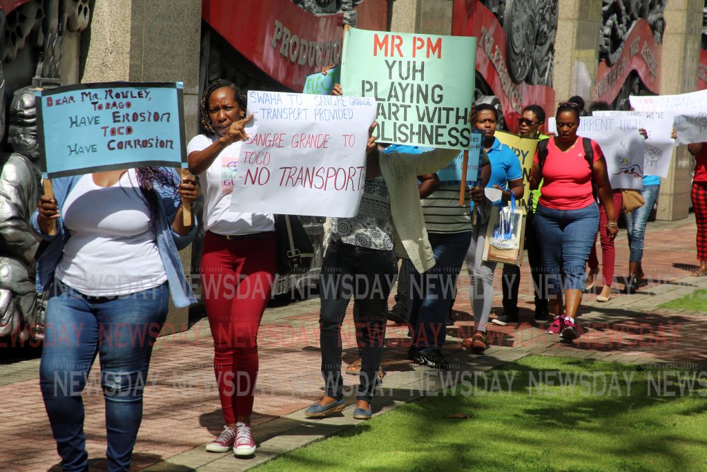 Parents of Toco Secondary School students protest outside parliament at  the Waterfront in Port of Spain . PHOTO SUREASH CHOLAI 