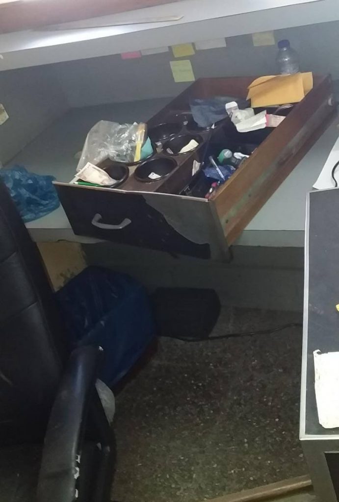 One of the ransacked drawers at the Inland Revenue office, Roxborough, which was broken into on Thursday night.  - 