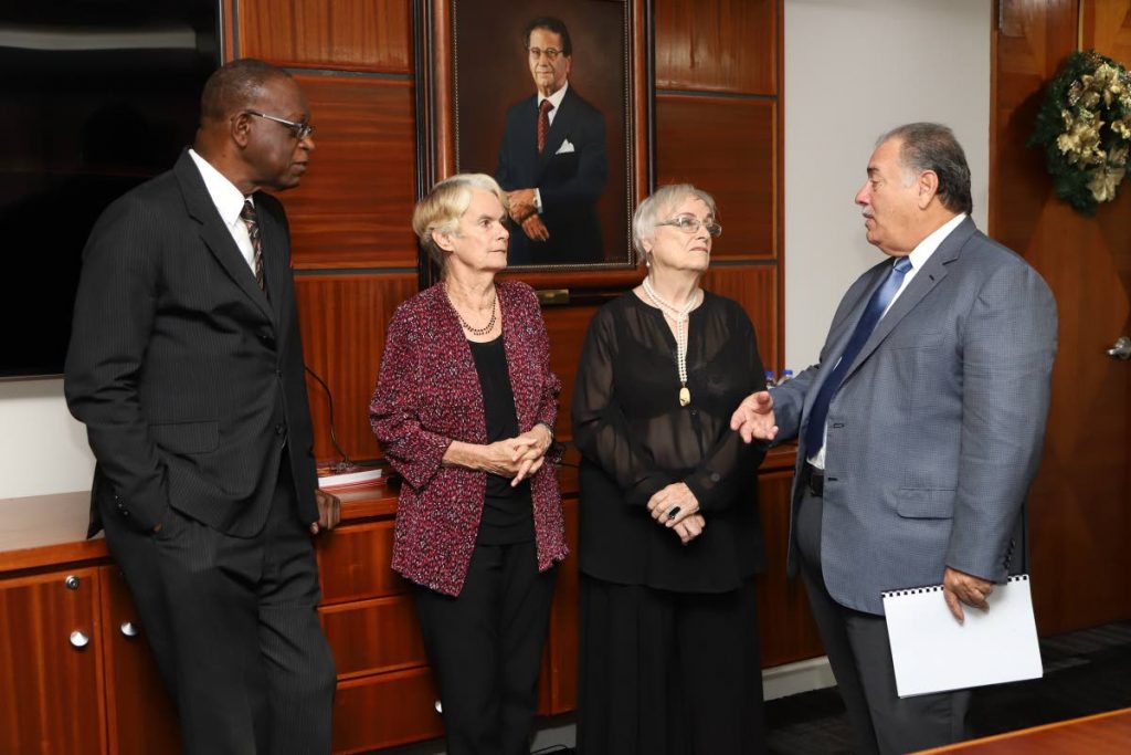 (L-R) Retired judge Rolston Nelson, Prof Emerita Bridget Brereton, Diana Mahabir Wyatt and ANA director A Norman Sabga at the Caribbean Awards for Excellence announcement of its 2020 laureates at Tatil Building Maraval Road on Tuesday.   PHOTO BY JEFF K MAYERS - Jeff Mayers
