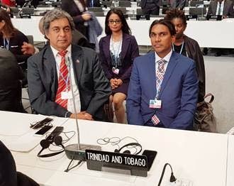 CLIMATE TALKS: The TT delegation at COP25 at Madrid, Spain in 2019 Kishan Kumarsingh (left), head of the MEAU of the Planning Ministry, Sindy Singh, climate change specialist, and Ric Javed Ali, Deputy Permanent Secretary of the Ministry of Planning.   