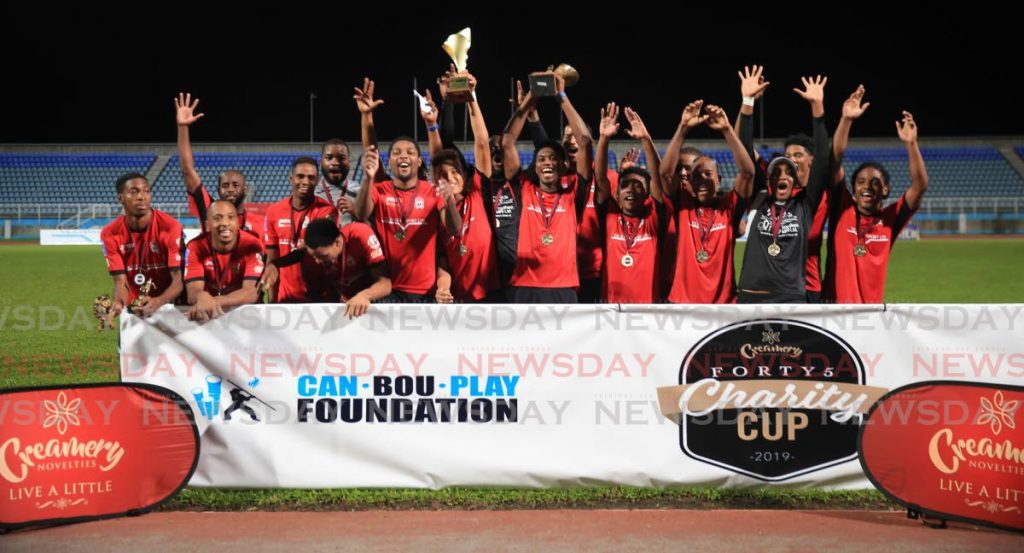 TT Stars celebrate after winning the Can Bou Play Foundation Forty5 Charity Cup 2019 at the Ato Boldon Stadium, Couva. Photo by Allan V. Crane/CA-images/Can Bou Play Foundation - Allan V. Crane