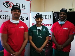 Dr Ronnie Bhola, chief surgeon and CEO of TEH centre, with Dr Vikash Badasee left, and Dr Akil Hinds.
