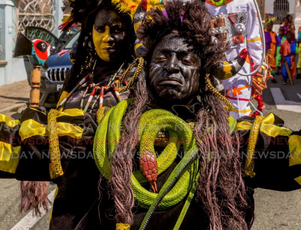 Black Indians on display at the launch of Tobago Carnival on January 19.  - DAVID REID 