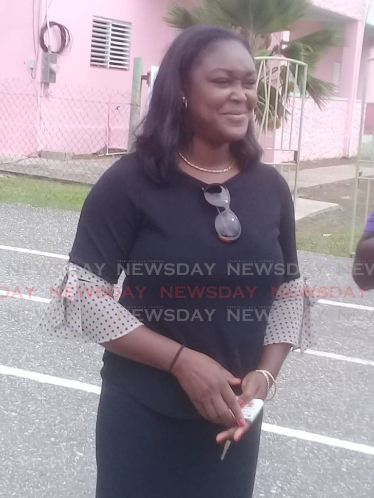 NO INK:Contender for the post of political leader of the People's National Movement's Tobago Council, Tracy Davidson-Celestine leaves the Argyle Community Centre after voting in the party's internal election on Sunday - Corey Connelly