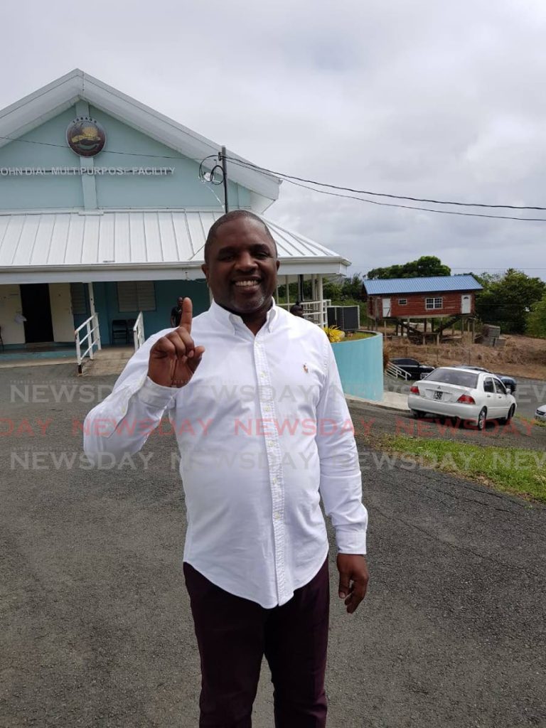 PNM leadership candidate Joel Jack smiles after voting at John Dial Multi-Purpose Facility on Sunday. PHOTO BY KINNESHA GEORGE-HARRY  - KINNESHA GEORGE-HARRY