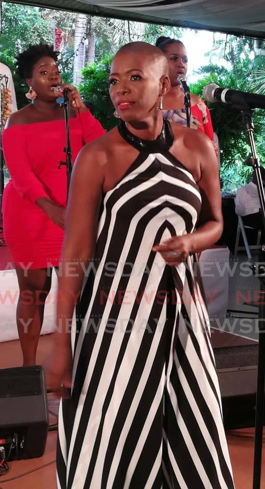 Jazz diva Vaughnette Bigford in a senuous mood during her jazz brunch held last sunday at the Lions Cultural Centre. - Joan Rampersad