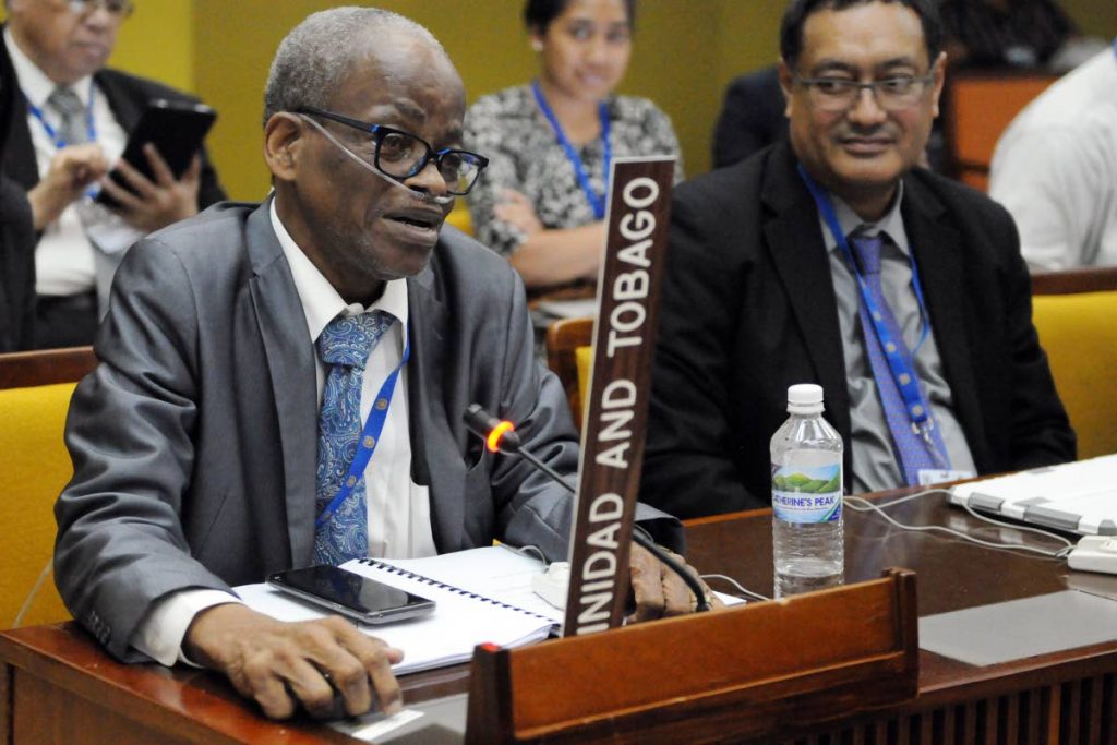 Former La Brea MP Fitzgerald Jeffery representing Trinidad and Tobago at a meeting of the International Seabed Authority in Jamaica in 2018. Photo:  IISD/ENB | Diego Noguera - 