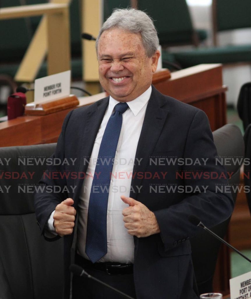 HAPPY MAN: Finance Minister Colm Imbert in a happy mood prior to the start of the sitting of the House of Representatives on Monday at the Red House. PHOTO BY AYANNA KINSALE - Ayanna Kinsale