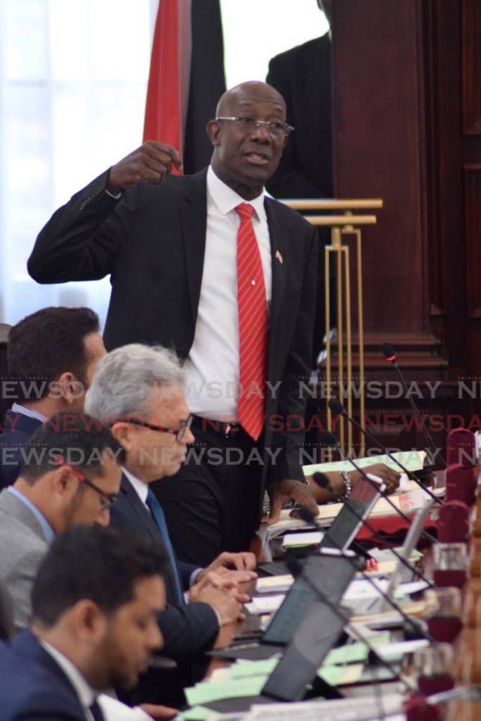 Prime Minister Dr Keith Rowley in Parliament at the Red House on Monday. - Vidya Thurab