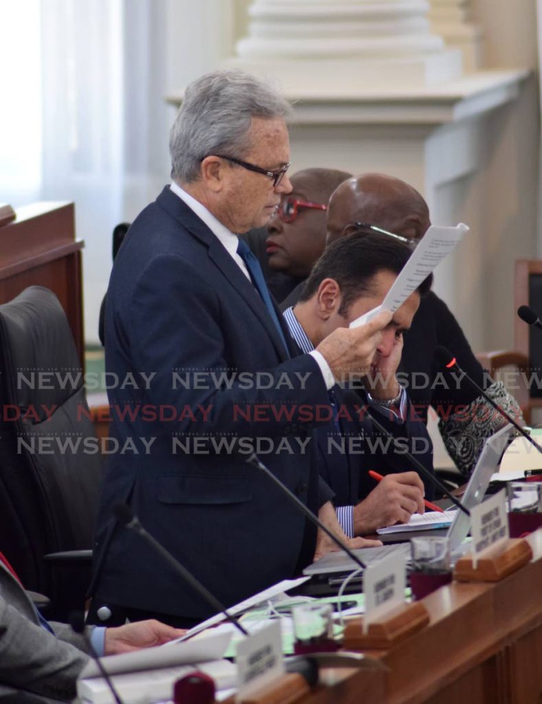 Minister of Finance Colm Imbert in Parliament in the Red House on Abercromby Street, Port of Spain on Monday afternoon. - Vidya Thurab