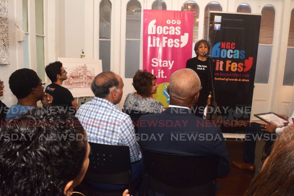 Marina Salandy-Brown, Bocas Lit Fest founder and festival director, speaks at the launch of NGC Bocas Lit Fest 2020 at the Writers Centre, Alcazar Street, St Clair on January 22. - Vidya Thurab