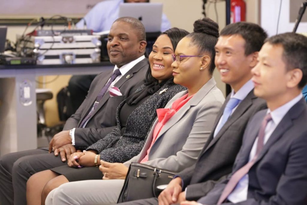 CONTRACT SIGNED: It was all smiles during the contract signing ceremony for the airport expansion project from (left to right) Secretary of Finance Joel Jack, Tobago West MP Shamfa Cudjoe, Tobago East MP Ayanna Webster-Roy and officials from contractor China Railway. PHOTO COURTESY THA - THA