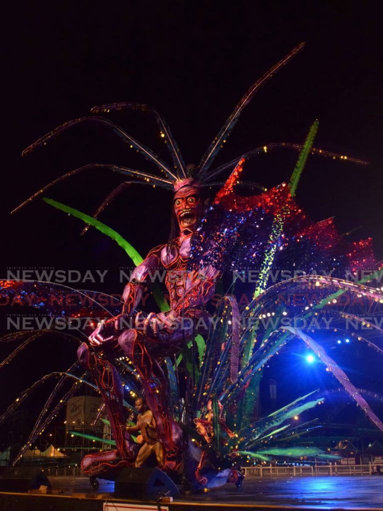 2019 Carnival King Joseph Lewis potrays Zharvakko - The Vodun King of Death from the band Journey to Wonderland in the Fantasy category at the King of Carnival preliminaries at Queen's Park Savannah, Port of Spain on Thursday. - Vidya Thurab