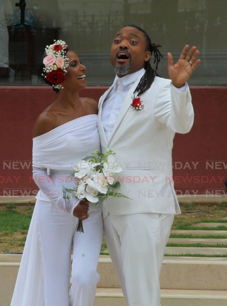 Machel Montano and his bride, Renee Butcher, 'tied the knot' in the first wedding ceremony at the newly renovated Red House Building,  Abercromby Street, Port of Spain on Friday- ROGER JACOB