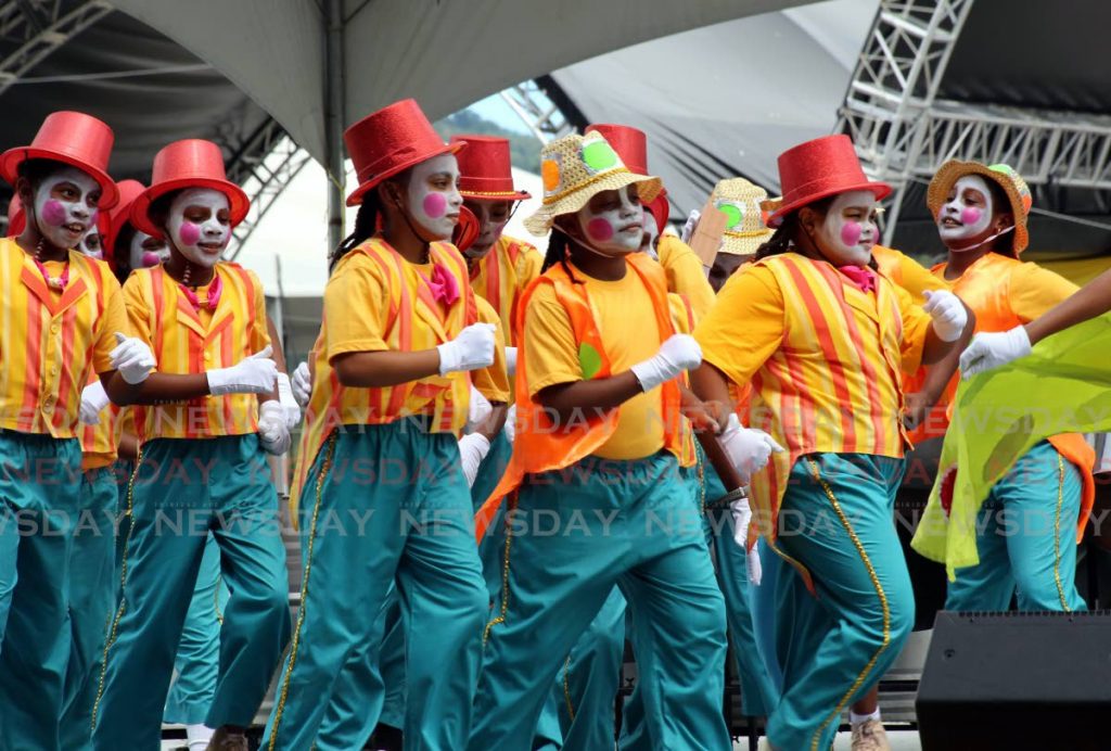Minstrels from Santa Cruz Primary on parade at the Ministry of Education's Schools' Carnival Champions showcase 2020 at the Grand Stand of the Queen's Park Savannah, on Friday.  - Sureash Cholai