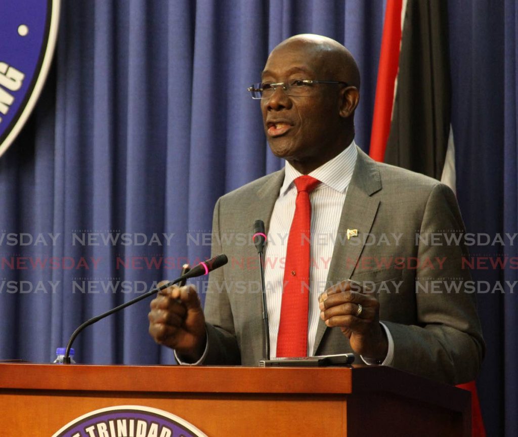 Prime Minister Dr Keith Rowley at Monday's post-Cabinet media briefing at the Diplomatic Centre in St Ann's.   - ANGELO_MARCELLE