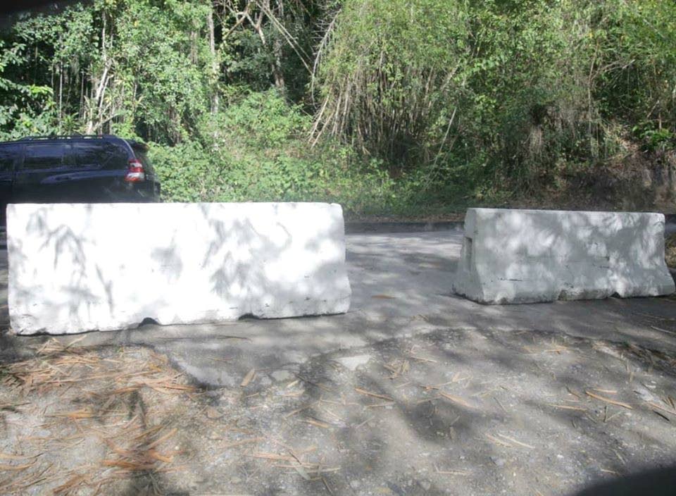 Concrete barriers blocking the entrance of Pool 1 at Caura River. - Photo courtesy Ministry of Rural Development and Local Government