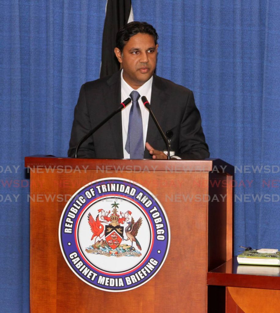 Chief Medical Officer Dr Roshan Parasram speaks at a post-cabinet media briefing at Diplomatic Centre, St Ann's on Monday. - ANGELO MARCELLE
