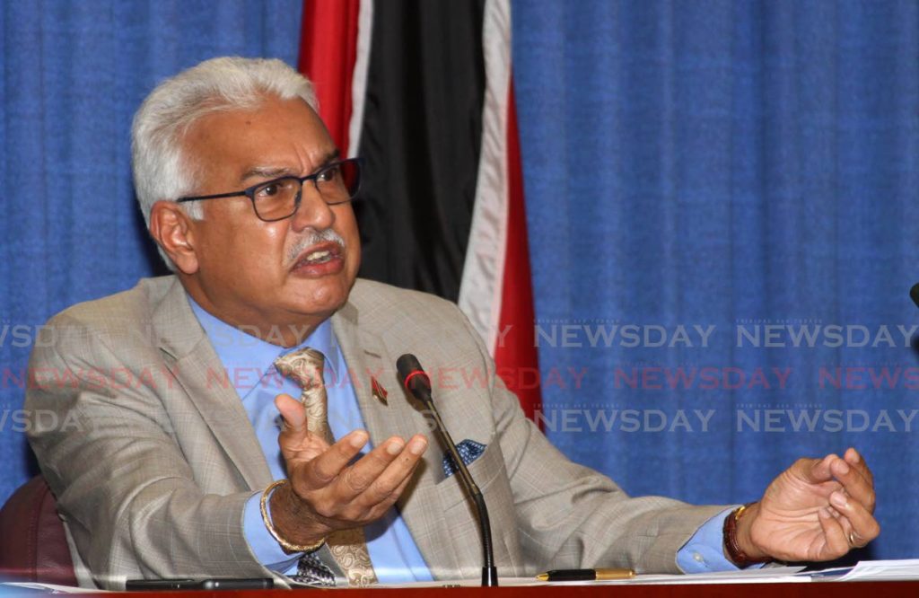 Minister of Health Terrence Deyalsingh speaks at post cabinet media briefing at the Diplomatic Centre, St Ann's, on Monday. - ANGELO MARCELLE