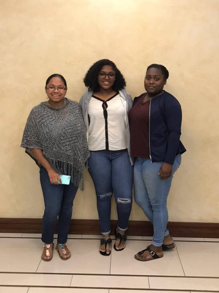TT students (L-R) Anastasia Sunnelal, Alesha Douglas and Chekieva Phillip will be providing free online classes over the next three weeks, to assist students affected by school closures due to covid19. - 