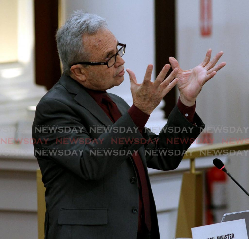 Minister of Finance Colm Imbert in the Senate on Thursday. - Ayanna Kinsale