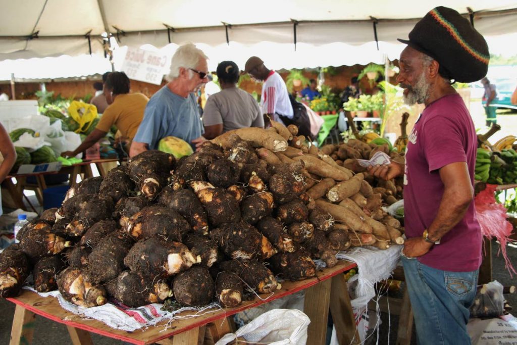 A ground provisions stall at the 2019 World Food Day celebrations at Parade Ground, Bacolet. The Division of Food Production, Forestry and Fisheries is providing financial incentives for producing certain crops. PHOTO COURTESY DIVISION OF FOOD PRODUCTION - 