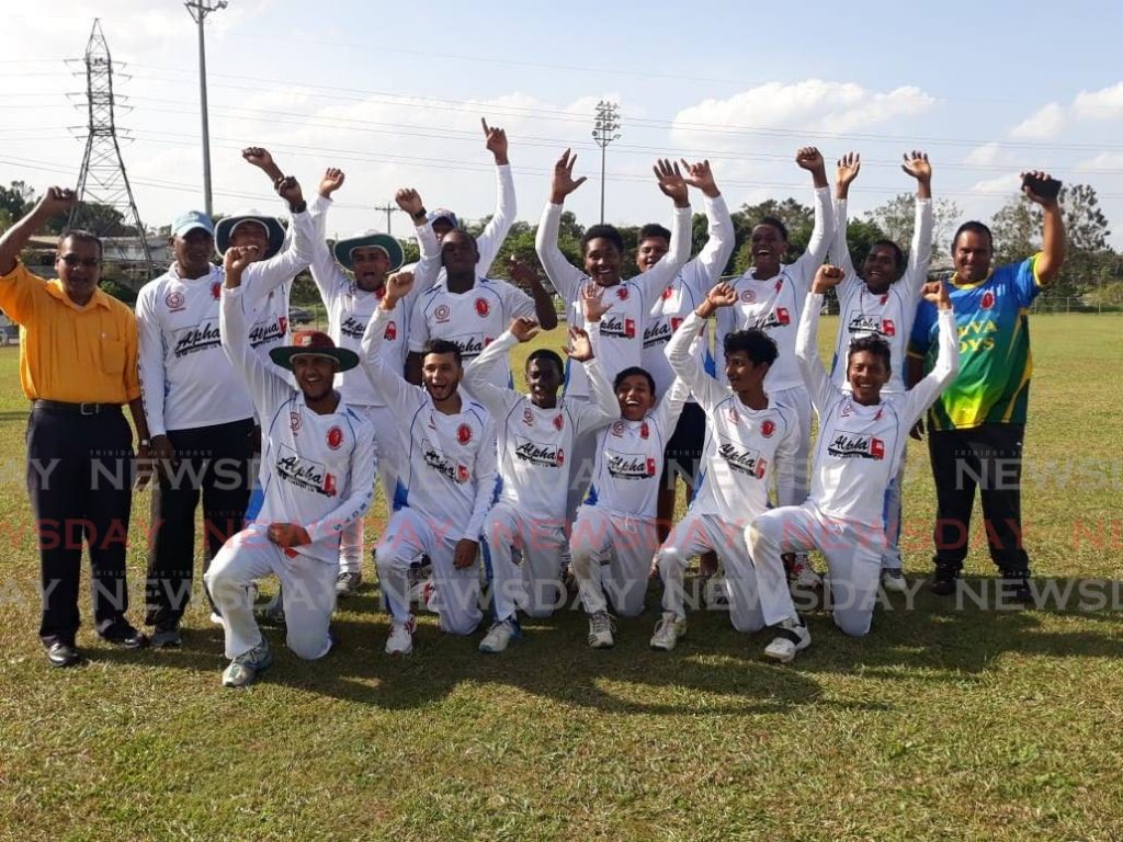 In this March 10 file photo, Shiva Boys' Hindu College's cricket team celebrates their first-ever Secondary Schools' Cricket League  Premiership Division crown, at PowerGen Grounds, Penal, after beating Hillview College by 82 runs.  - Jonathan Ramnanansingh