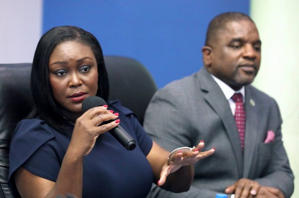 PNM Tobago Council leader and Health Secretary Tracy Davidson-Celestine, left, in a press conference recently alongside Deputy Chief Secretary Joel Jack. PHOTO COURTESY THA - 